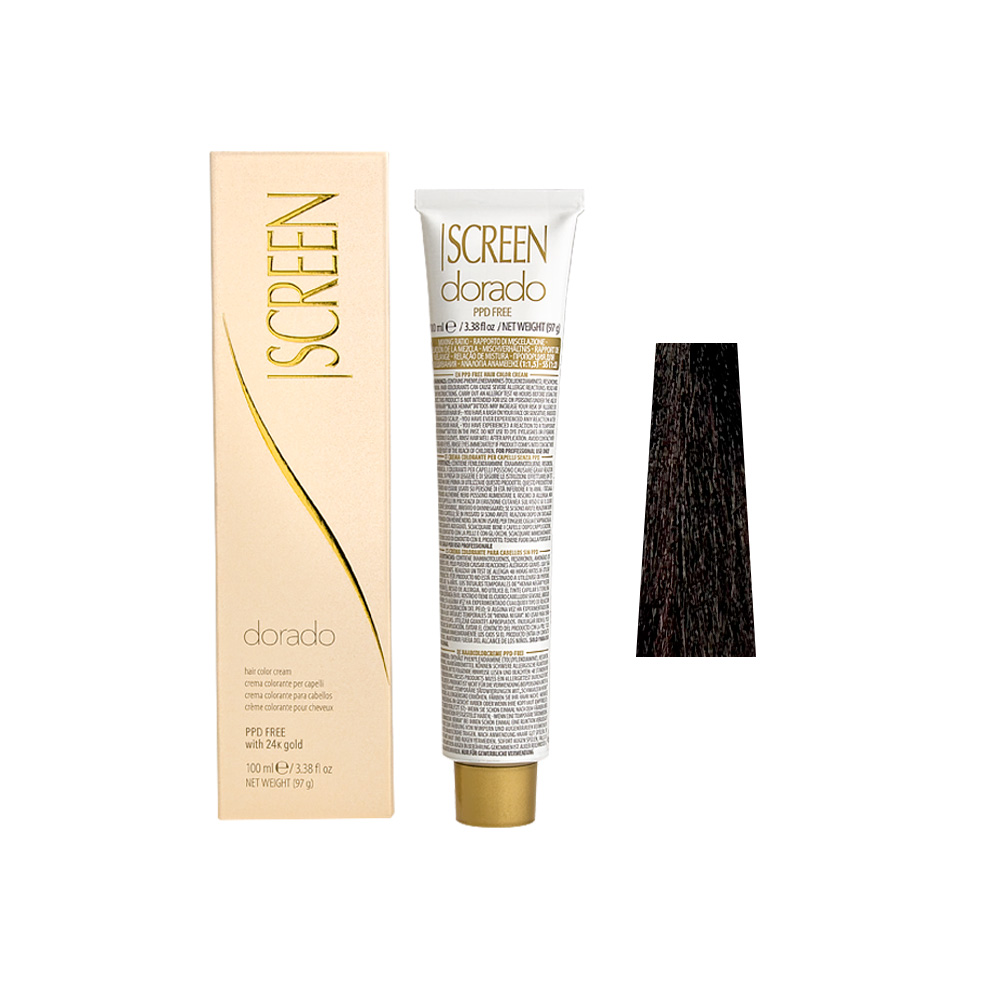 Крем-фарба для волосся перманентна з 24-каратним золотом SCREEN Dorado 1V (1.2) Violet Black, 100 ml - 1